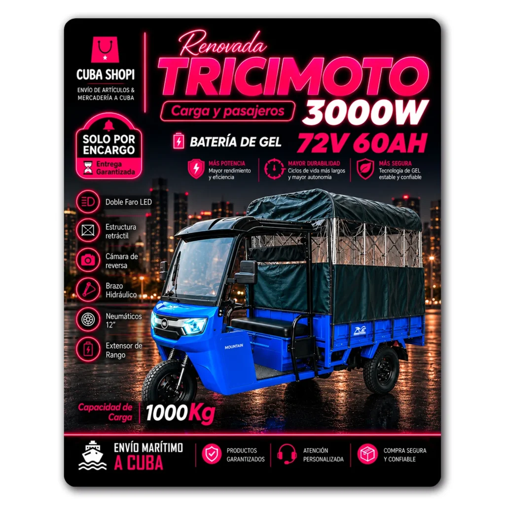 Tricimoto Eléctrica MOUNTAIN Batería de Gel 72V 60AH