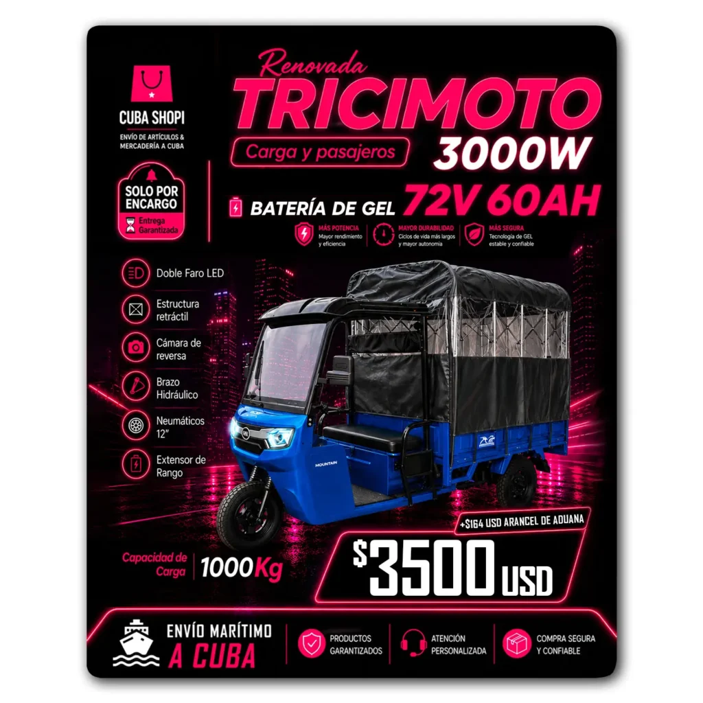 Tricimoto Eléctrica MOUNTAIN Batería de Gel 72V 60AH