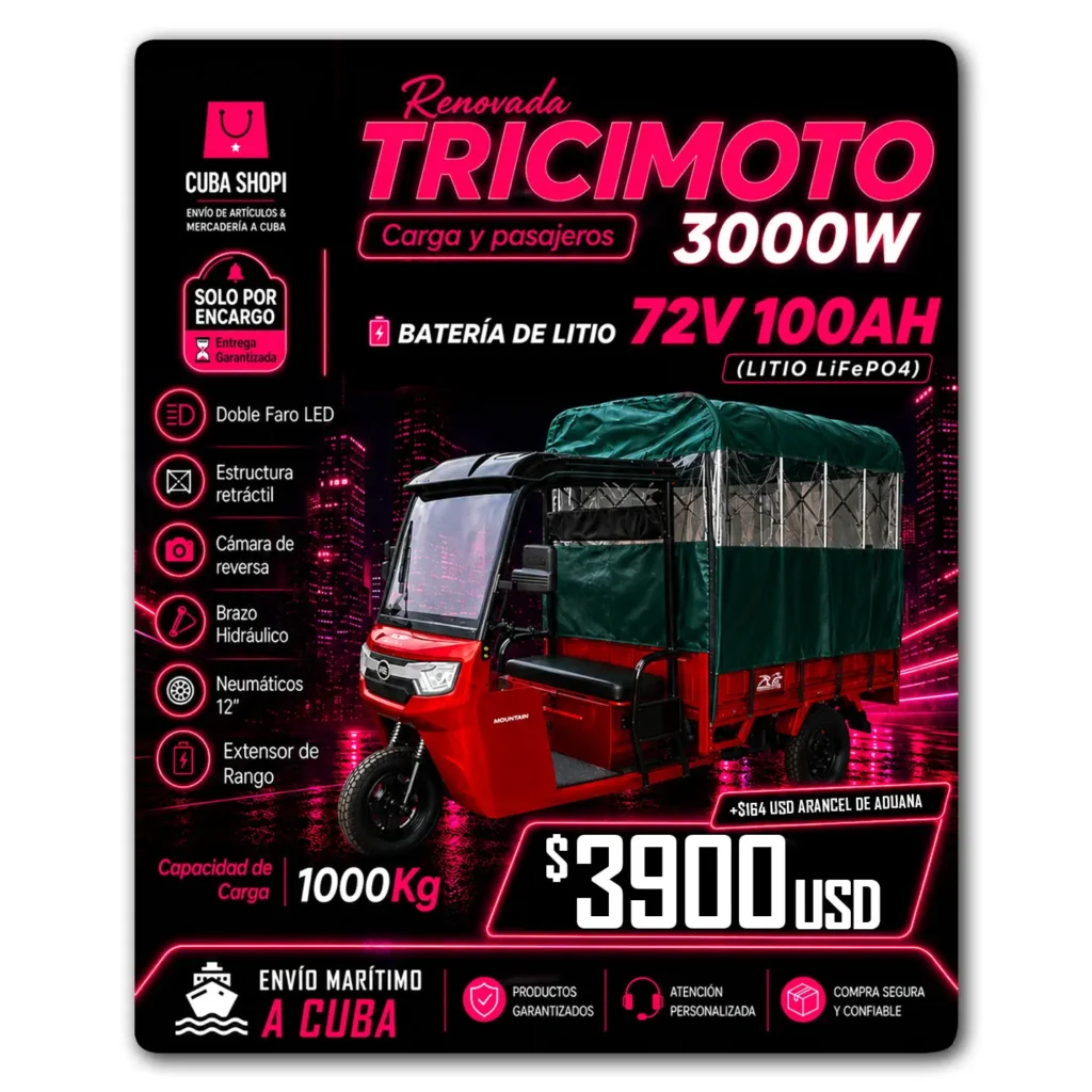 Tricimoto Eléctrica MOUNTAIN Batería de Litio 72V 100AH